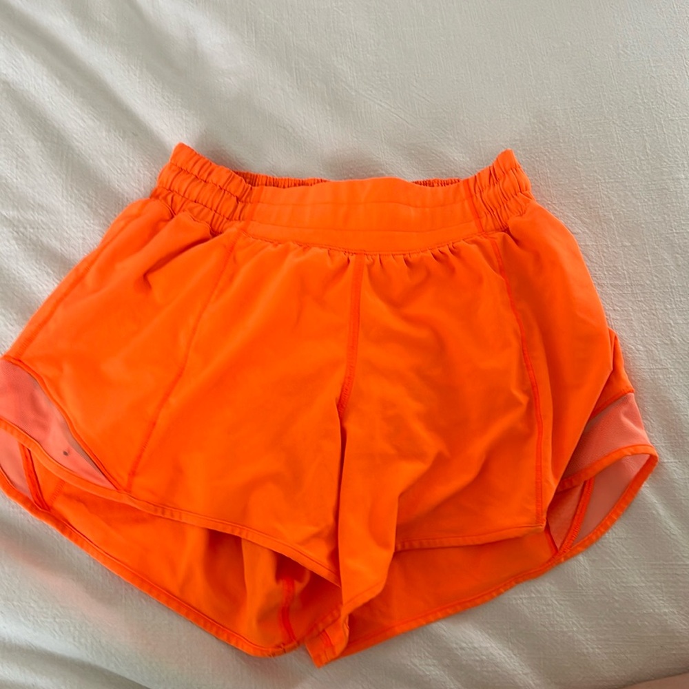 Lululemon Run Hotty Hot Low Rise Orange Workout Shorts, Size 4 (fit 0-4)